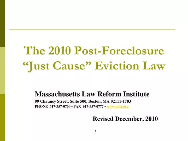 the 2010 post foreclosure just cause eviction law