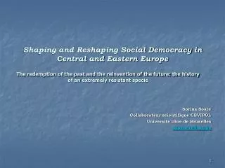 Shaping and Reshaping Social Democracy in Central and Eastern Europe
