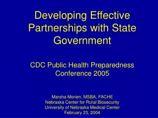 Developing Effective Partnerships with State Government