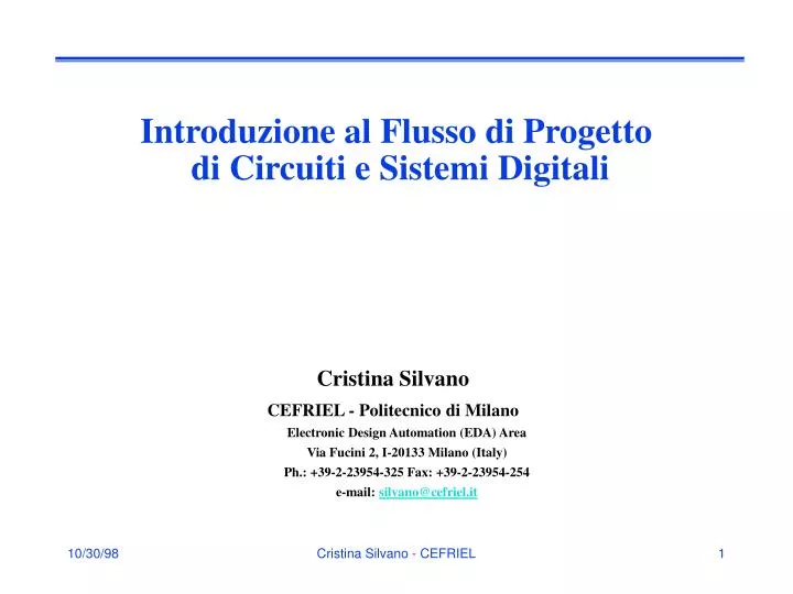 introduzione al flusso di progetto di circuiti e sistemi digitali