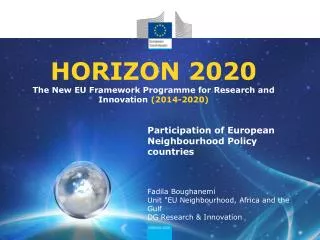 HORIZON 2020 The New EU Framework Programme for Research and Innovation (2014-2020)