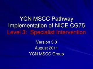 YCN MSCC Pathway Implementation of NICE CG75 Level 3: Specialist Intervention