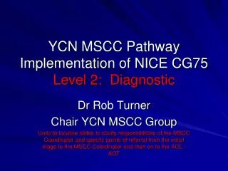YCN MSCC Pathway Implementation of NICE CG75 Level 2: Diagnostic