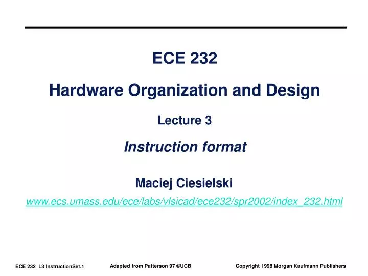 ece 232 hardware organization and design lecture 3 instruction format