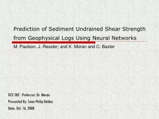 Prediction of Sediment Undrained Shear Strength from Geophysical Logs Using Neural Networks