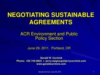NEGOTIATING SUSTAINABLE AGREEMENTS