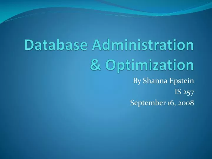 database administration optimization