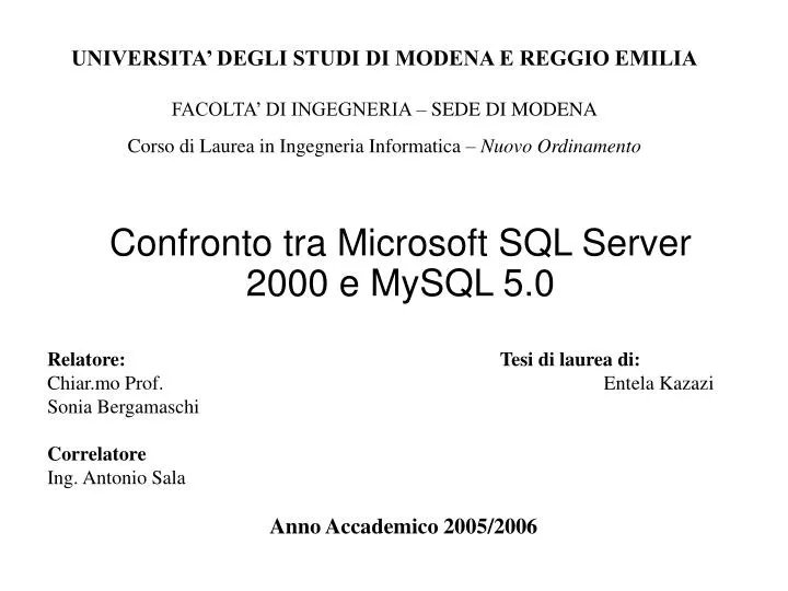 confronto tra microsoft sql server 2000 e mysql 5 0