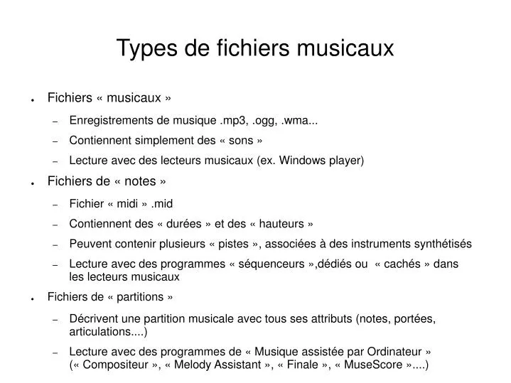 types de fichiers musicaux