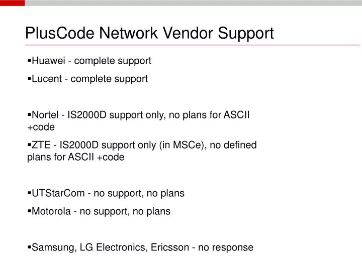 pluscode network vendor support