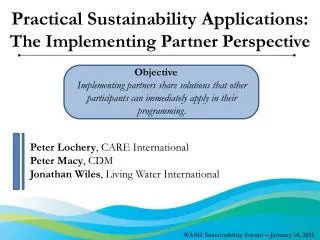 Practical Sustainability Applications: The Implementing Partner Perspective