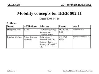 Mobility concepts for IEEE 802.11
