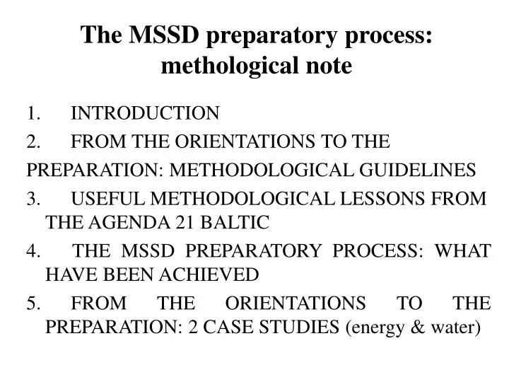 the mssd preparatory process methological note