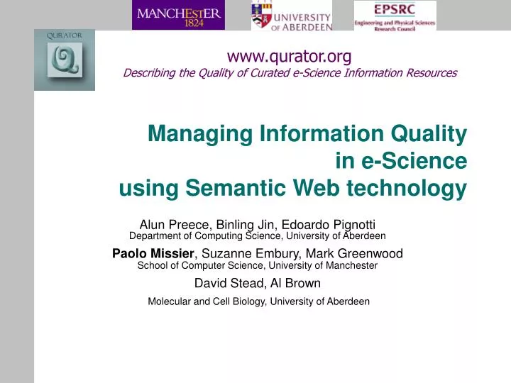 managing information quality in e science using semantic web technology