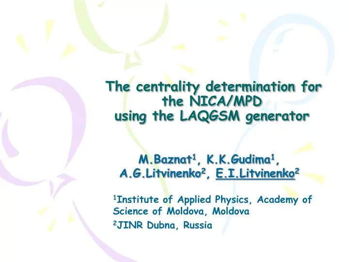 the centrality determination for the nica mpd using the laqgsm generator