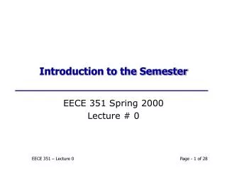 Introduction to the Semester