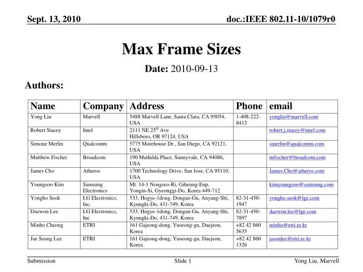 max frame sizes