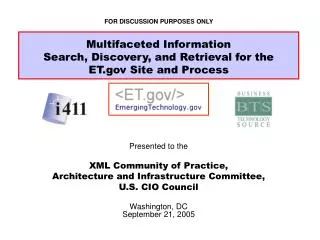 Presented to the XML Community of Practice, Architecture and Infrastructure Committee,