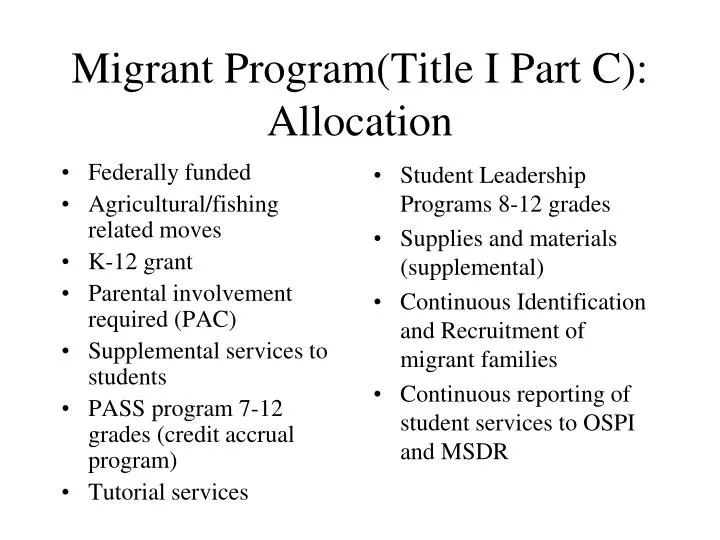 migrant program title i part c allocation