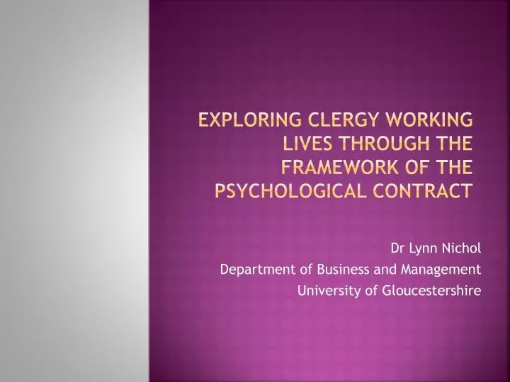 exploring clergy working lives through the framework of the psychological contract