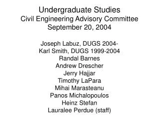 Undergraduate Studies Civil Engineering Advisory Committee September 20, 2004