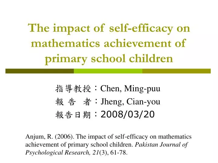 the impact of self efficacy on mathematics achievement of primary school children