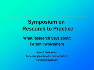 Symposium on Research to Practice