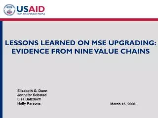LESSONS LEARNED ON MSE UPGRADING: EVIDENCE FROM NINE VALUE CHAINS