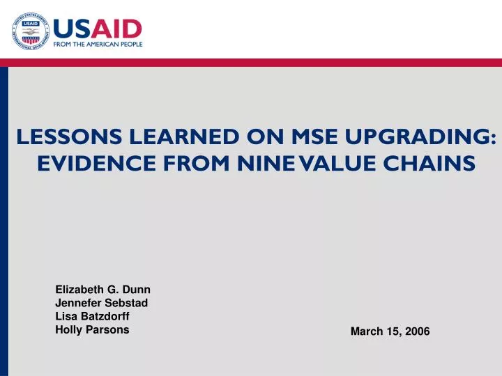 lessons learned on mse upgrading evidence from nine value chains