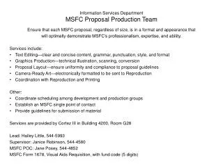 Information Services Department MSFC Proposal Production Team