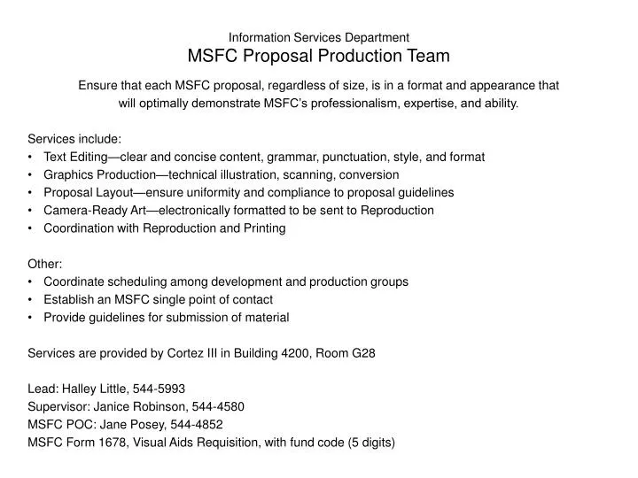 information services department msfc proposal production team