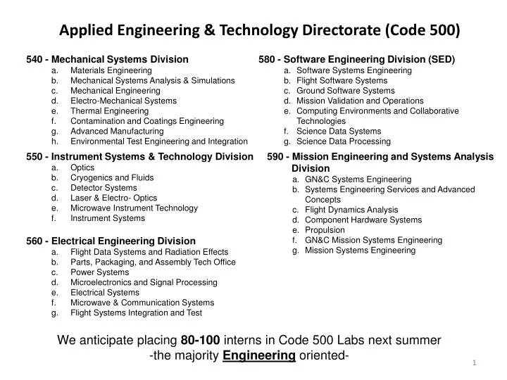 applied engineering technology directorate code 500