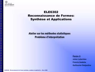 ele6302 reconnaissance de formes synth se et applications