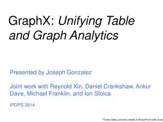 GraphX : Unifying Table and Graph Analytics