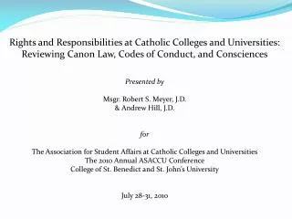 Rights and Responsibilities at Catholic Colleges and Universities: