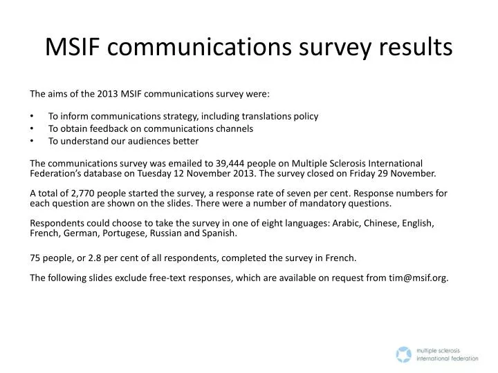 msif communications survey results