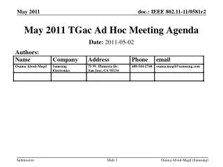 May 2011 TGac Ad Hoc Meeting Agenda
