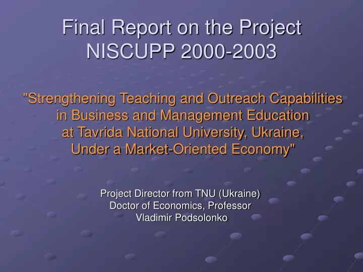 final report on the project niscupp 2000 2003