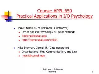 Course: APPL 650 Practical Applications in I/O Psychology