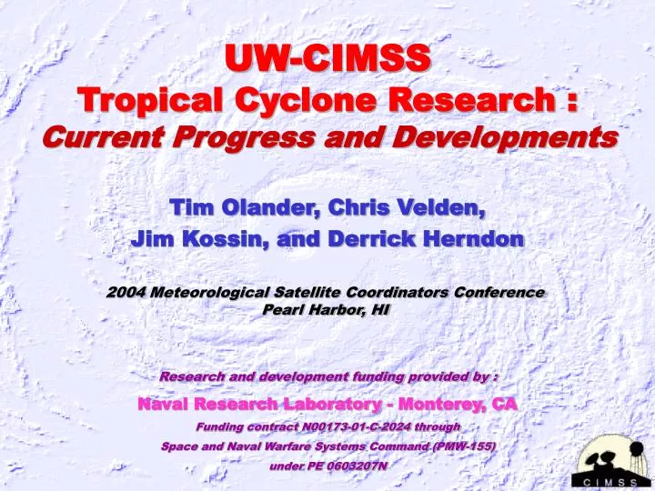 uw cimss tropical cyclone research current progress and developments