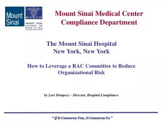 Mount Sinai Medical Center Compliance Department