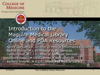 Introduction to the Maguire Medical Library Online and PDA Resources