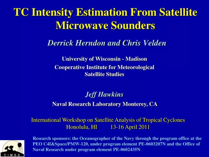 tc intensity estimation from satellite microwave sounders