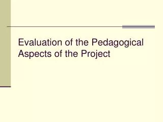 Evaluation of the Pedagogical Aspects of the Project