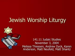 Jewish Worship Liturgy