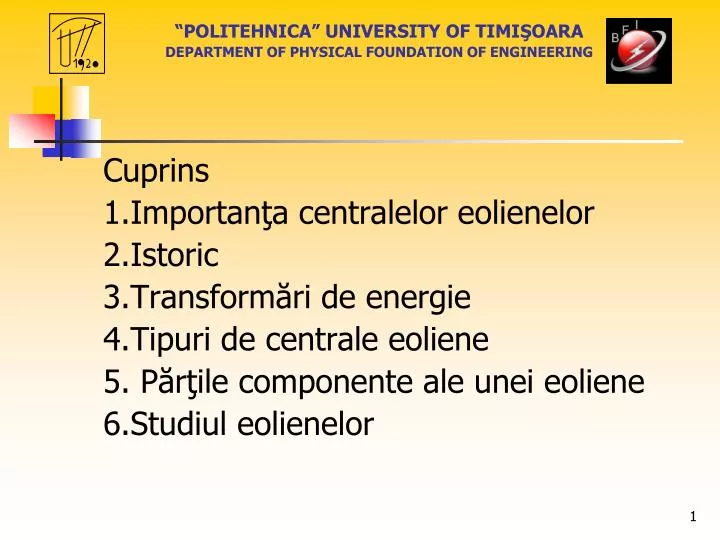 politehnica university of timi oara department of physical foundation of engineering