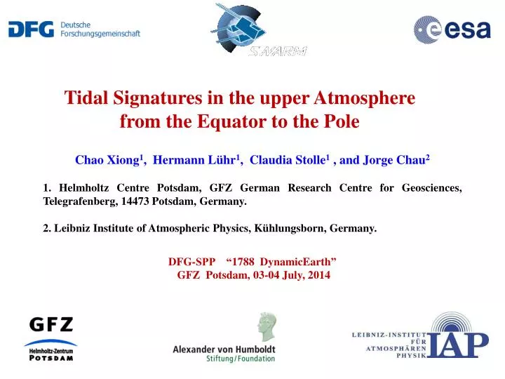 tidal signatures in the upper atmosphere from the equator to the pole