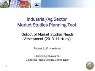 Industrial/Ag Sector Market Studies Planning Tool