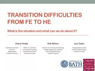 Transition difficulties from FE to HE What is the situation and what can we do about it ?