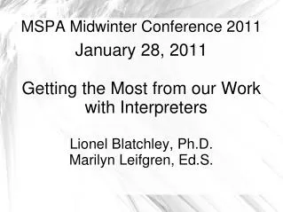 MSPA Midwinter Conference 2011